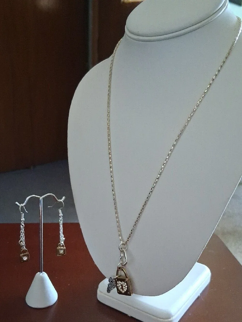 Two Tone Heart Padlock & Key Jewelry Set NN101